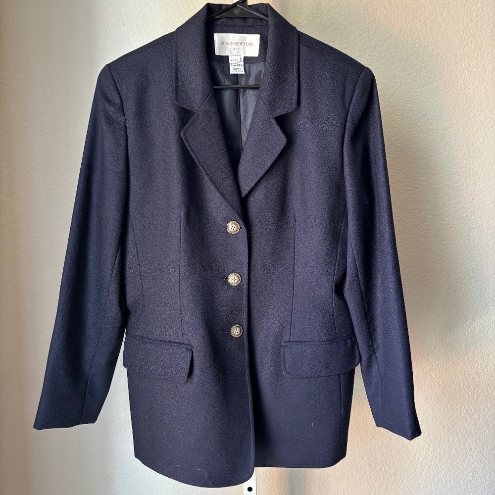 Vintage Jones New York Suit Blazer Wool Jacket Women's Navy Blue